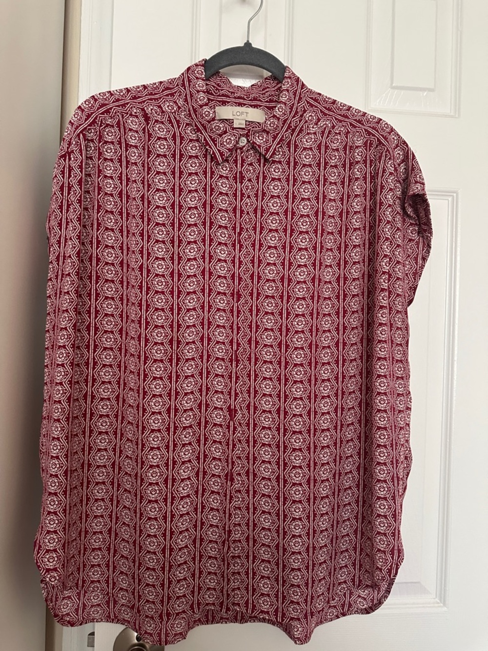 LOFT Men's Burgundy and White Geometric Print Button-Down Shirt